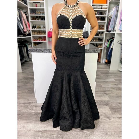 Rachel Allan Black Jacquard Formal Pageant Gown $1198 - Picture 2 of 13